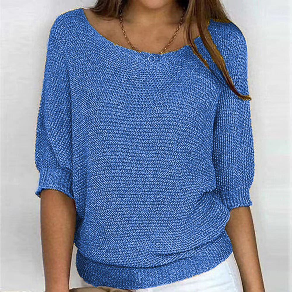 Comfortable Knit Sweater for Women with Scoop Neck Batwing Sleeve Ribbed Hem Oversized Style