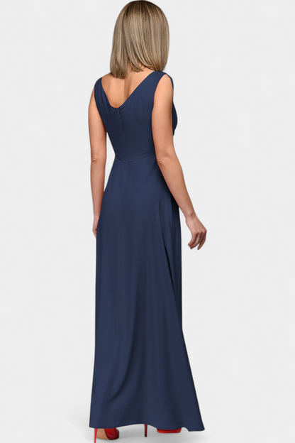 Elegant Chiffon Maxi Dress for Women with V Neck Sleeveless High Slit Formal Wedding Guest Style