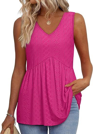 Effortless Peplum Tank Top for Women with V Neck Sleeveless Textured Flowy Style