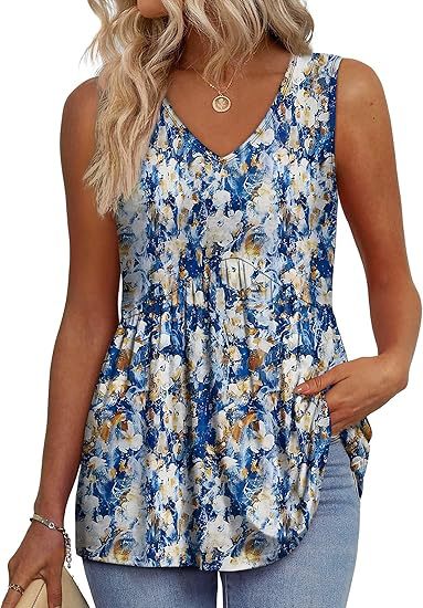 Effortless Peplum Tank Top for Women with V Neck Sleeveless Textured Flowy Style