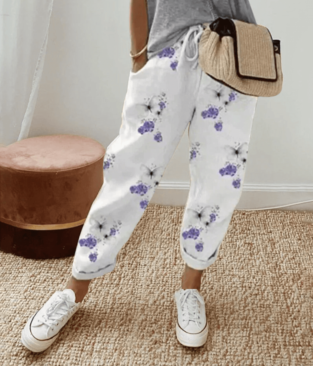 Effortless Printed Jogger Pants for Women with High Waist Drawstring Cuffed Tapered Relaxed Casual Style