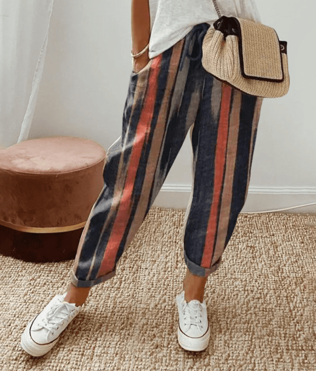 Effortless Printed Jogger Pants for Women with High Waist Drawstring Cuffed Tapered Relaxed Casual Style