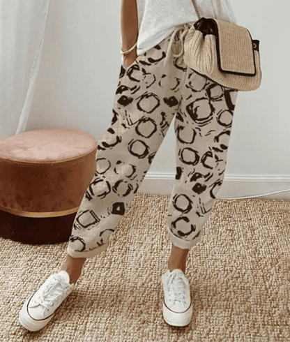 Effortless Printed Jogger Pants for Women with High Waist Drawstring Cuffed Tapered Relaxed Casual Style