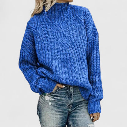 Comfortable Cable Knit Sweater for Women with High Neck Long Sleeve Relaxed Oversized Casual Style
