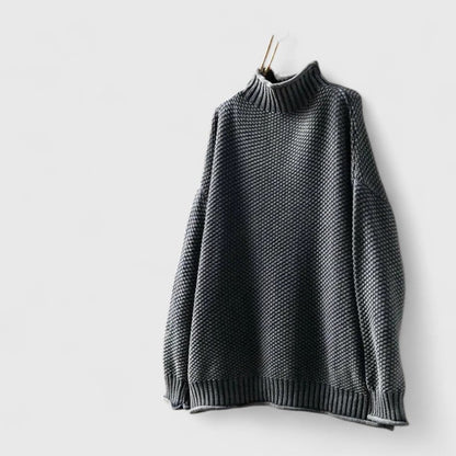 Comfortable Chunky Knit Sweater for Women with Mock Neck Long Sleeve Relaxed Oversized Asymmetrical Hem Style