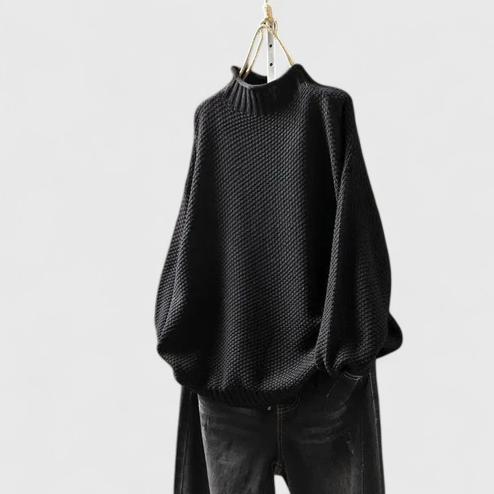 Comfortable Chunky Knit Sweater for Women with Mock Neck Long Sleeve Relaxed Oversized Asymmetrical Hem Style
