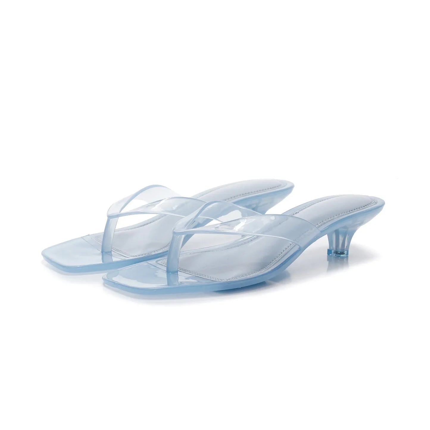 Stylish Patent Thong Sandal for Women with Square Toe Kitten Heel Slip On Style