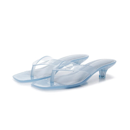 Stylish Patent Thong Sandal for Women with Square Toe Kitten Heel Slip On Style