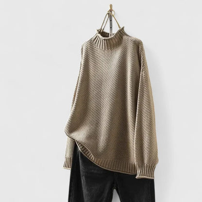 Comfortable Chunky Knit Sweater for Women with Mock Neck Long Sleeve Relaxed Oversized Asymmetrical Hem Style