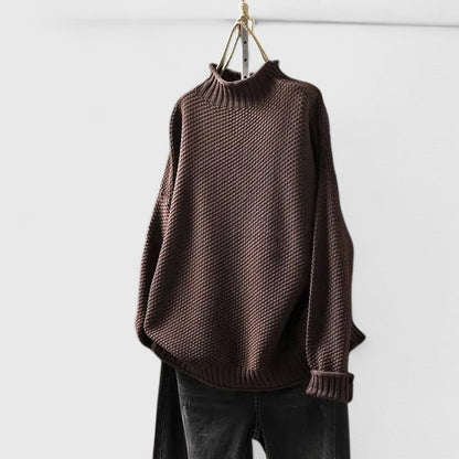 Comfortable Chunky Knit Sweater for Women with Mock Neck Long Sleeve Relaxed Oversized Asymmetrical Hem Style