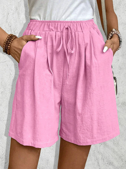 Effortless Black Linen Shorts for Women with High Waist Drawstring Wide Leg Relaxed Casual Style