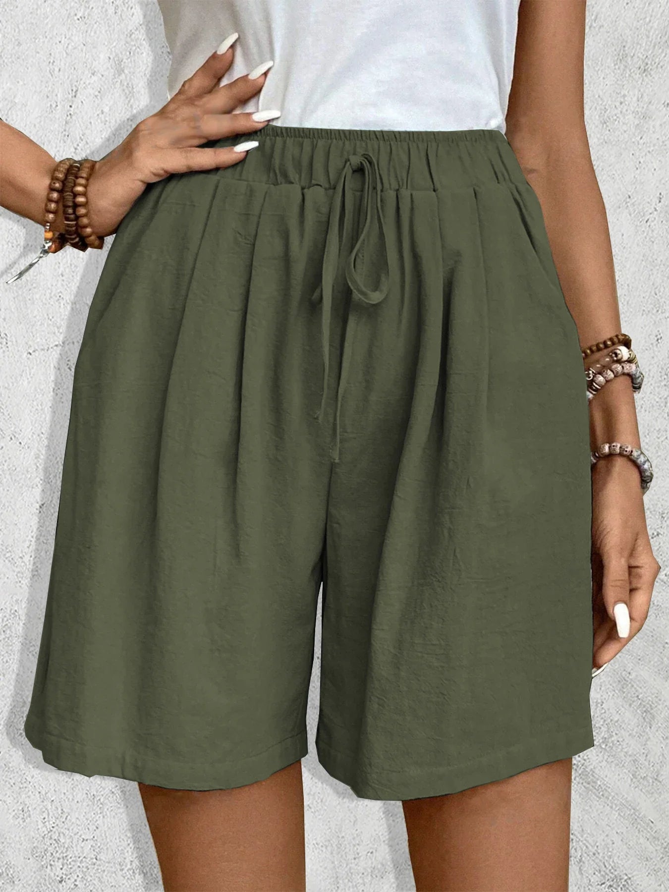 Effortless Black Linen Shorts for Women with High Waist Drawstring Wide Leg Relaxed Casual Style