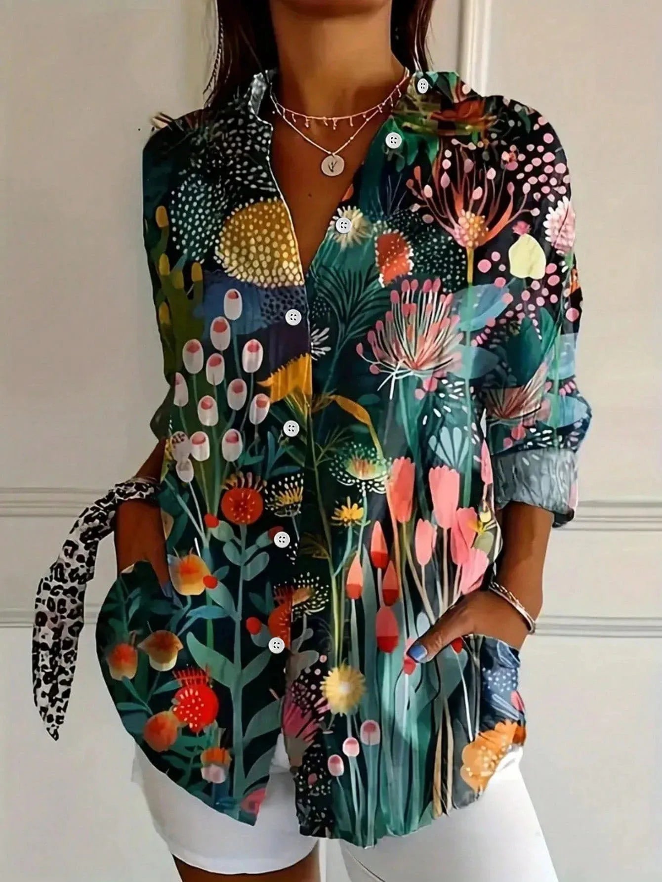 Effortless Floral Print Blouse for Women with V Neck Long Sleeve Button Front Relaxed Casual Style