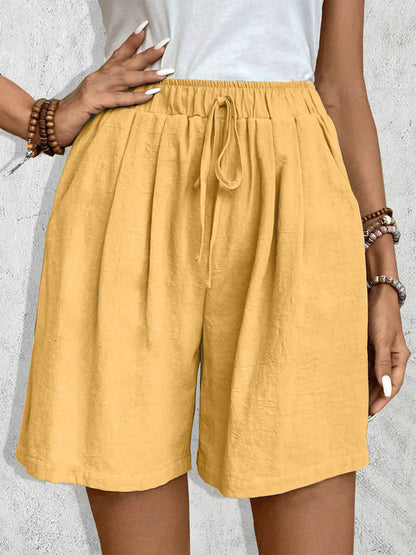 Effortless Black Linen Shorts for Women with High Waist Drawstring Wide Leg Relaxed Casual Style