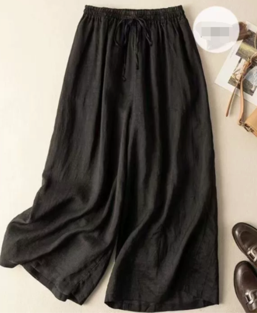 Effortless Linen Wide Leg Pants for Women with High Waist Drawstring Cropped Relaxed Flowing Casual Style