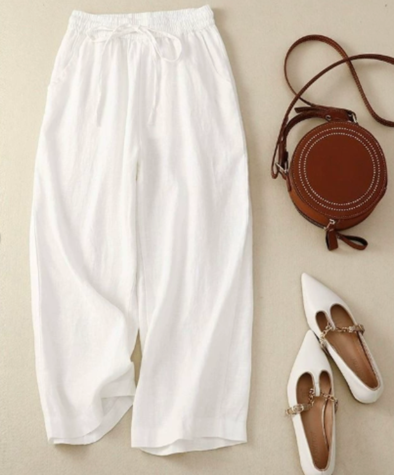Effortless Linen Wide Leg Pants for Women with High Waist Drawstring Cropped Relaxed Flowing Casual Style