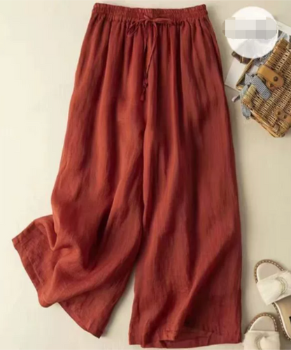 Effortless Linen Wide Leg Pants for Women with High Waist Drawstring Cropped Relaxed Flowing Casual Style