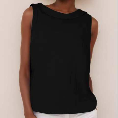 Effortless Linen Blouse for Women with Folded Collar Sleeveless Relaxed Curved Hem Casual Style