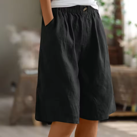 Effortless Olive Green Linen Bermuda Shorts for Women with Elastic Waist Button Front Wide Leg Relaxed Style