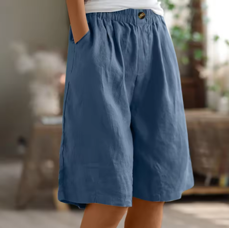 Effortless Olive Green Linen Bermuda Shorts for Women with Elastic Waist Button Front Wide Leg Relaxed Style