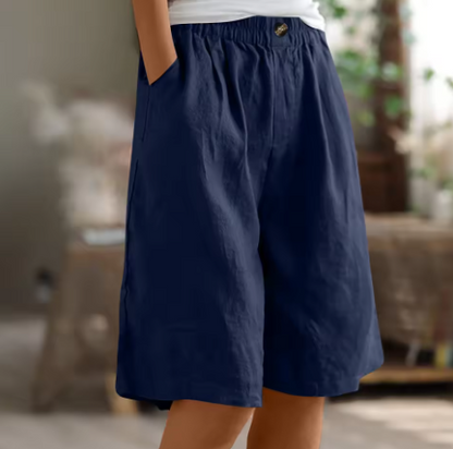 Effortless Olive Green Linen Bermuda Shorts for Women with Elastic Waist Button Front Wide Leg Relaxed Style