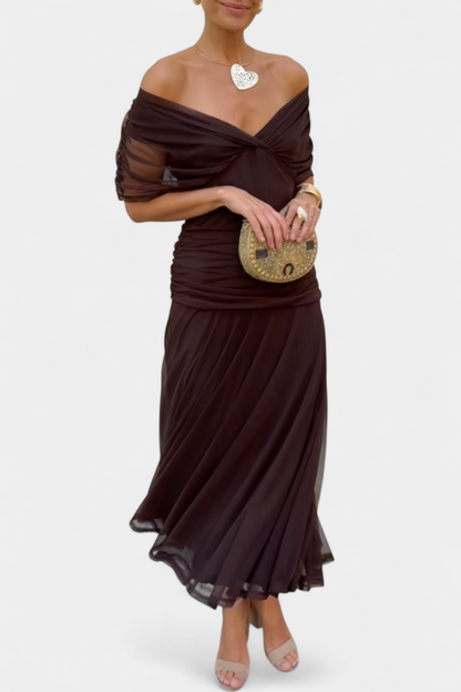 Elegant Floral Maxi Dress for Women with Off Shoulder Draped Sleeve Mermaid Hem Formal Wedding Guest Style