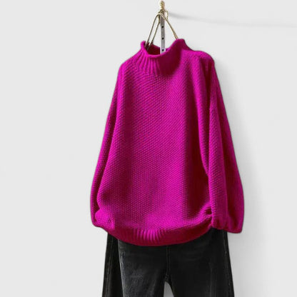 Comfortable Chunky Knit Sweater for Women with Mock Neck Long Sleeve Relaxed Oversized Asymmetrical Hem Style
