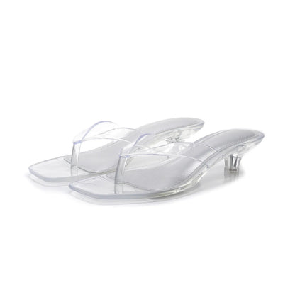 Stylish Patent Thong Sandal for Women with Square Toe Kitten Heel Slip On Style