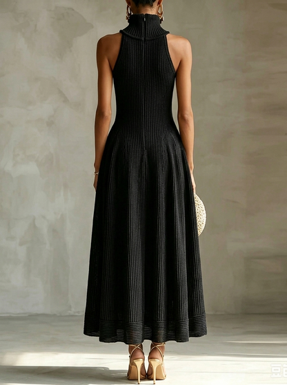 Elegant Black Maxi Dress for Women with High Neck Sleeveless Flowing A Line Slit Formal Wedding Guest Style