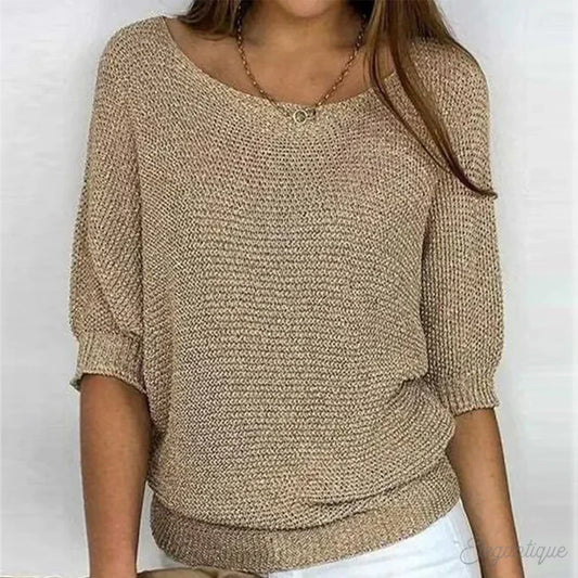 Comfortable Knit Sweater for Women with Scoop Neck Batwing Sleeve Relaxed Oversized Style