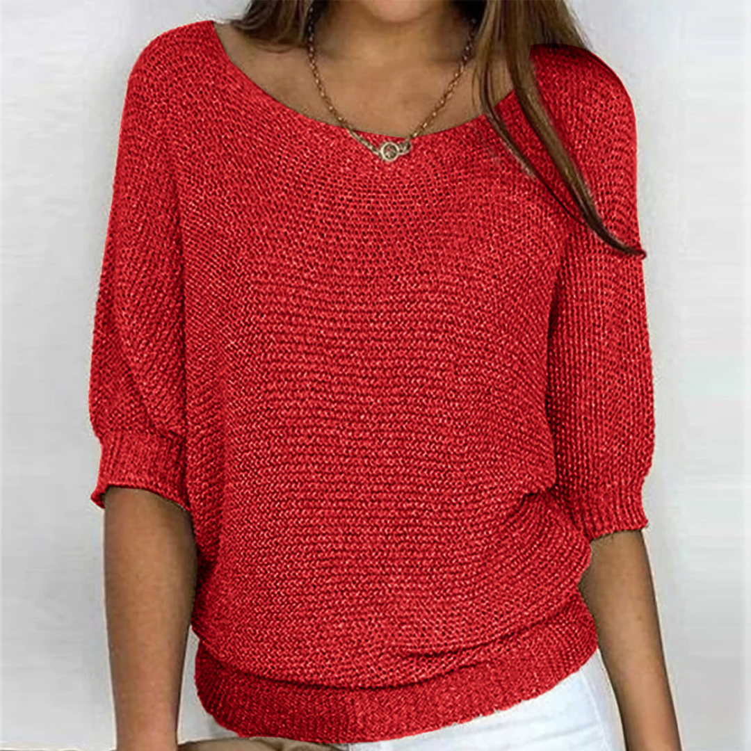 Comfortable Knit Sweater for Women with Scoop Neck Batwing Sleeve Relaxed Oversized Style