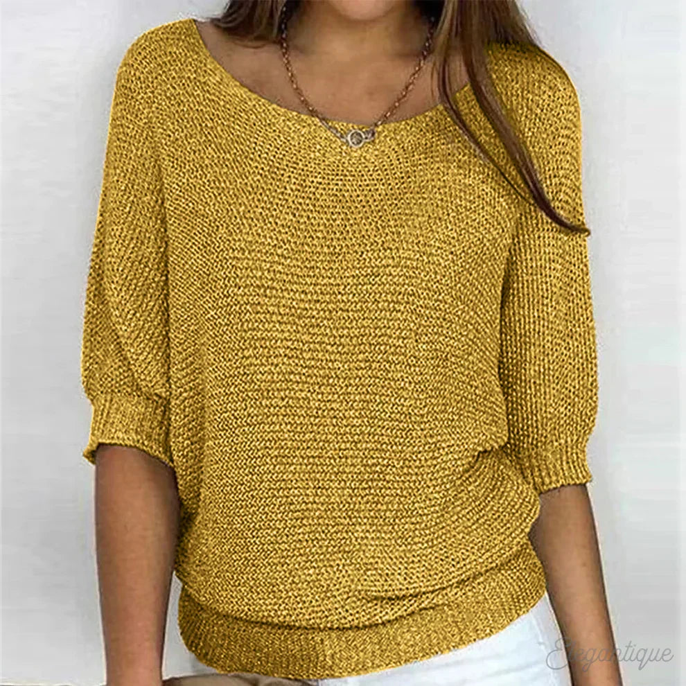 Comfortable Knit Sweater for Women with Scoop Neck Batwing Sleeve Relaxed Oversized Style