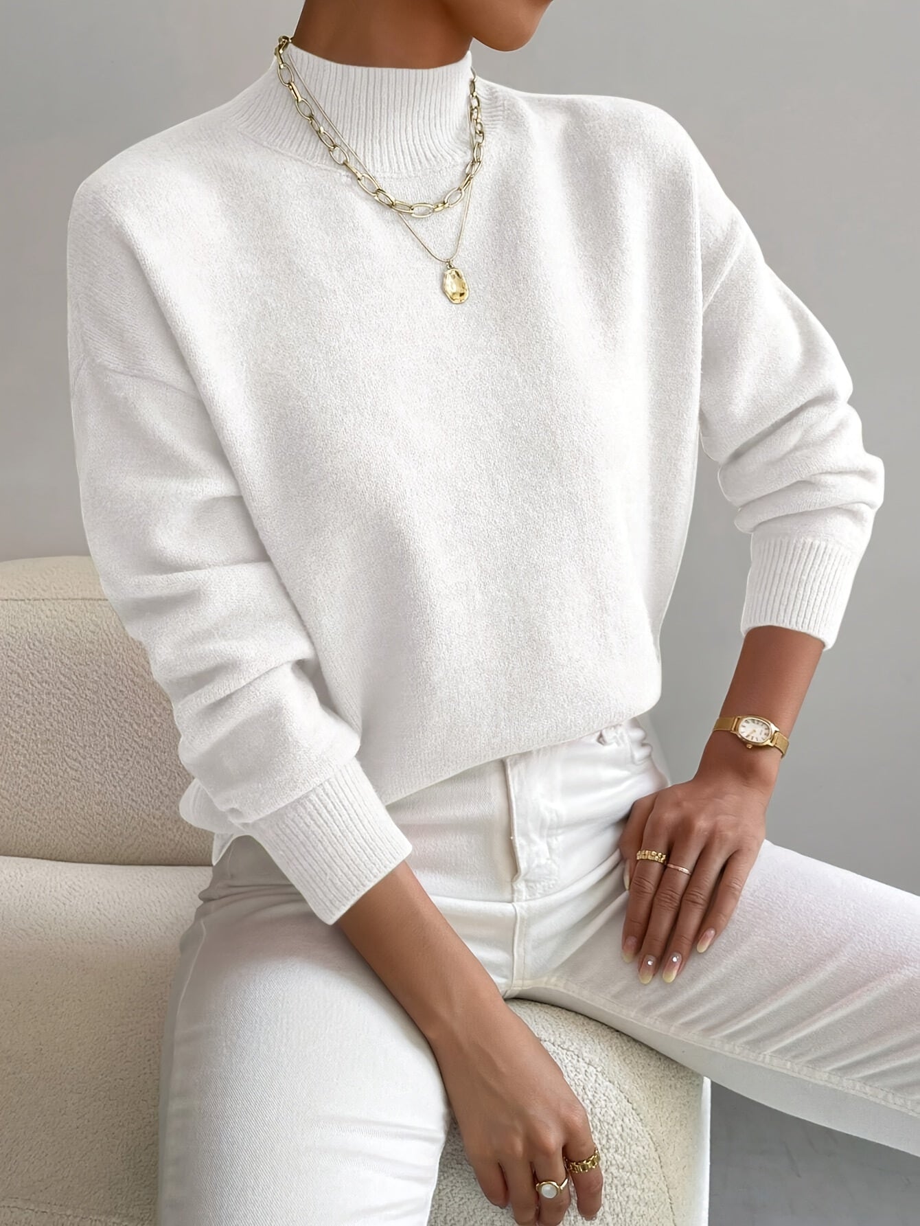 Comfortable Knit Sweater for Women with Mock Neck Long Sleeve Relaxed Oversized Style