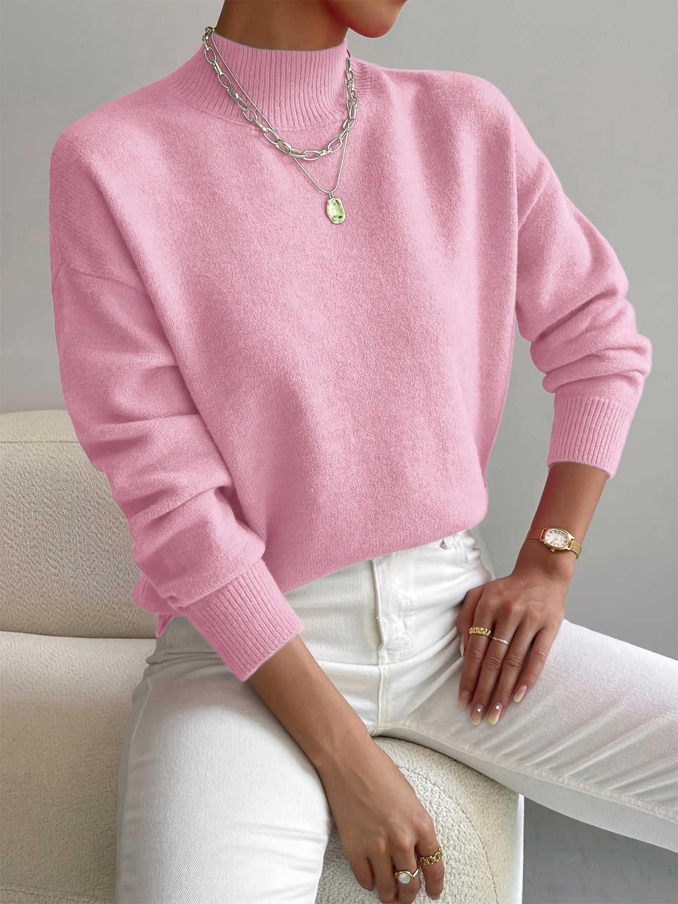 Comfortable Knit Sweater for Women with Mock Neck Long Sleeve Relaxed Oversized Style