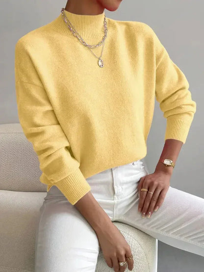 Comfortable Knit Sweater for Women with Mock Neck Long Sleeve Relaxed Oversized Style