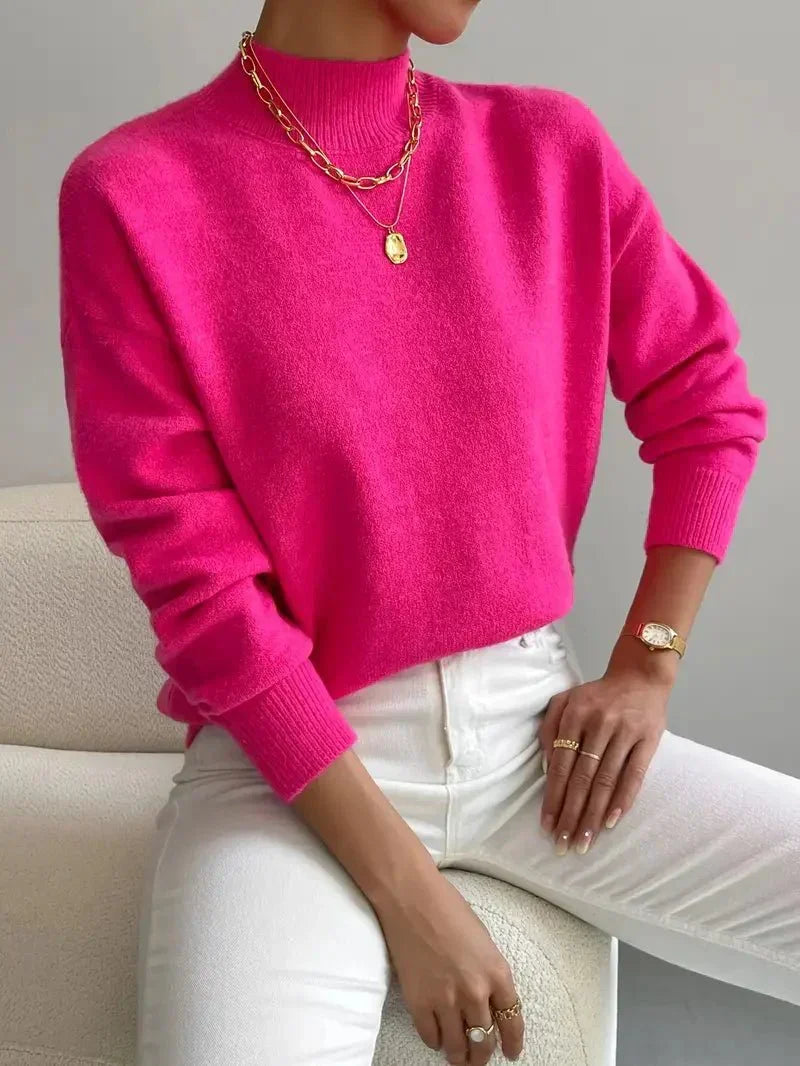 Comfortable Knit Sweater for Women with Mock Neck Long Sleeve Relaxed Oversized Style