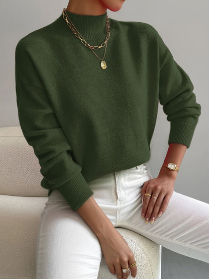 Comfortable Knit Sweater for Women with Mock Neck Long Sleeve Relaxed Oversized Style