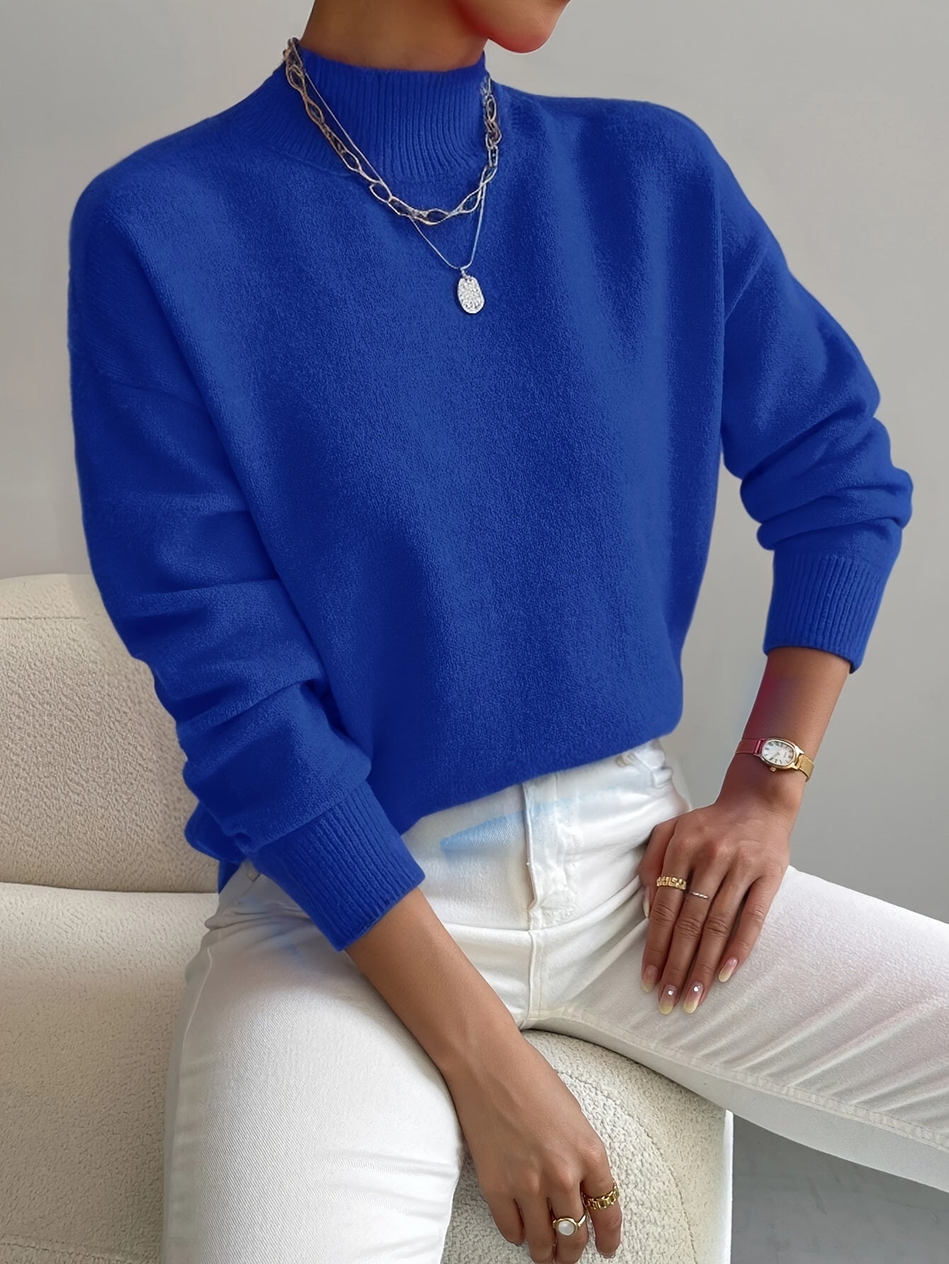Comfortable Knit Sweater for Women with Mock Neck Long Sleeve Relaxed Oversized Style