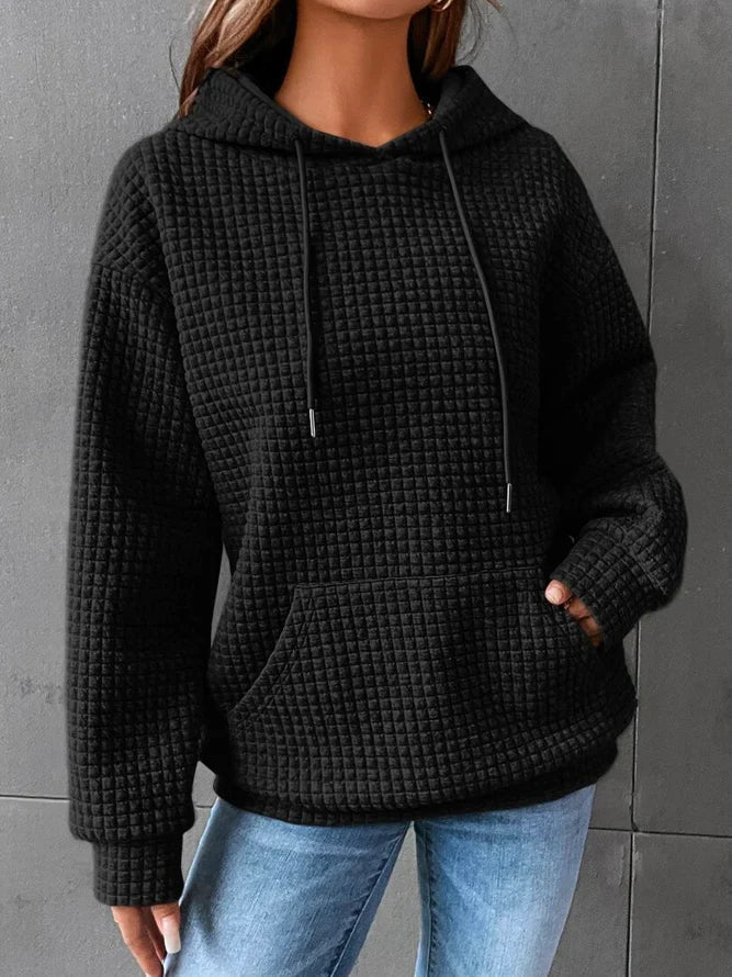 Comfortable Waffle Knit Hoodie for Women with Drawstring Hood Long Sleeve Oversized Relaxed Style