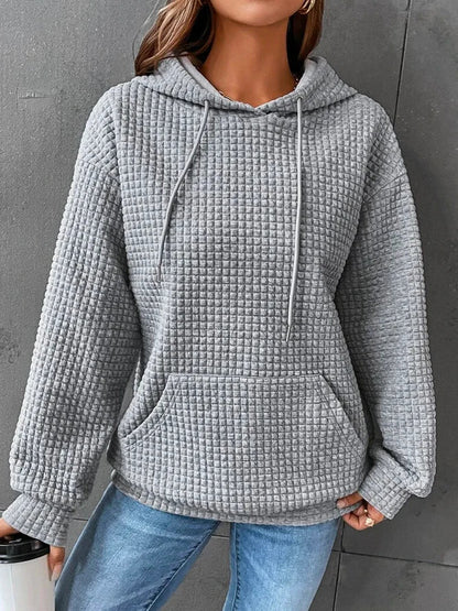 Comfortable Waffle Knit Hoodie for Women with Drawstring Hood Long Sleeve Oversized Relaxed Style