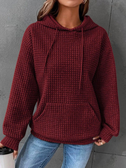 Comfortable Waffle Knit Hoodie for Women with Drawstring Hood Long Sleeve Oversized Relaxed Style
