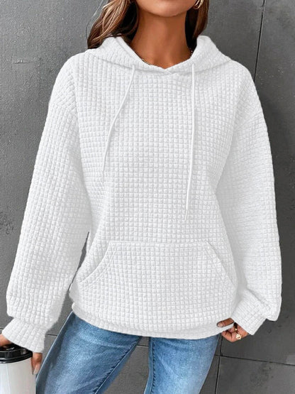 Comfortable Waffle Knit Hoodie for Women with Drawstring Hood Long Sleeve Oversized Relaxed Style