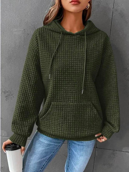 Comfortable Waffle Knit Hoodie for Women with Drawstring Hood Long Sleeve Oversized Relaxed Style