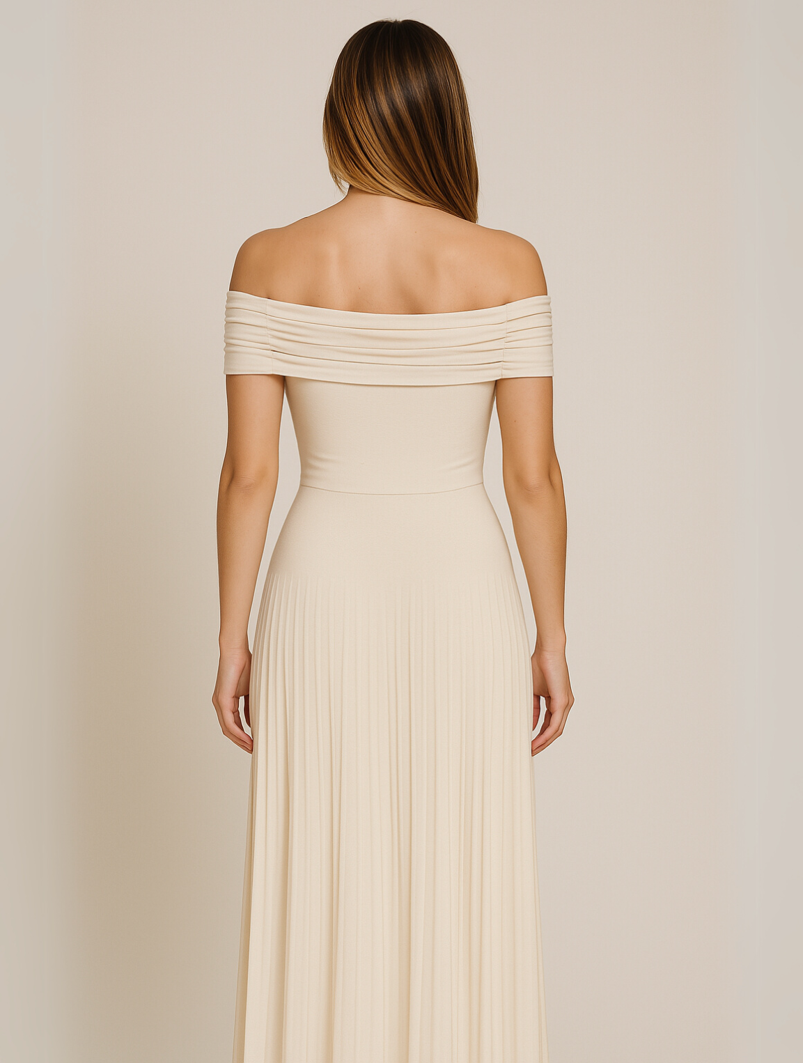 Elegant Pleated Maxi Dress for Women with Off Shoulder Short Sleeve Flowy Formal Wedding Guest Style
