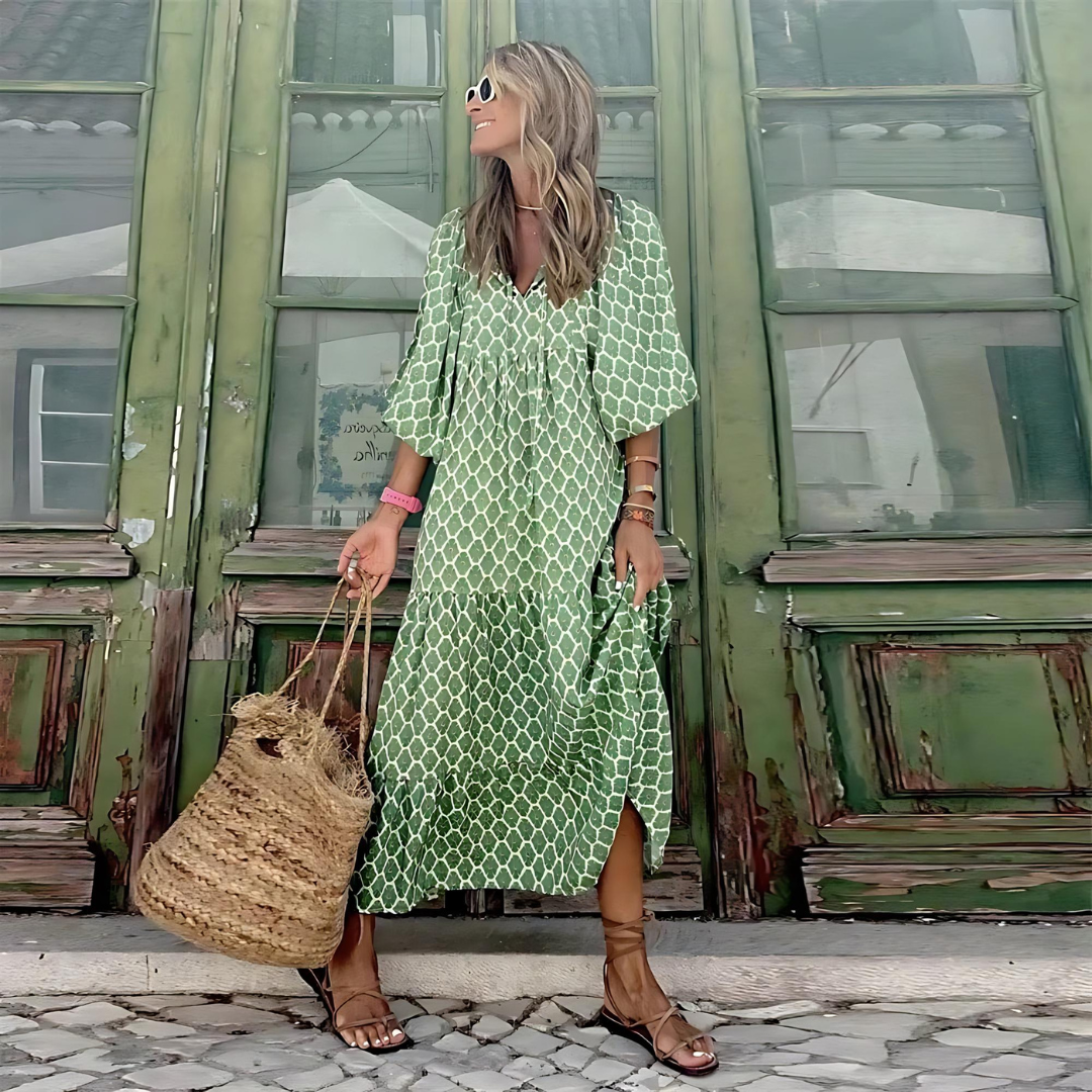 Effortless Floral Maxi Dress for Women with V Neck Bell Sleeve Tiered Flowing Bohemian Style