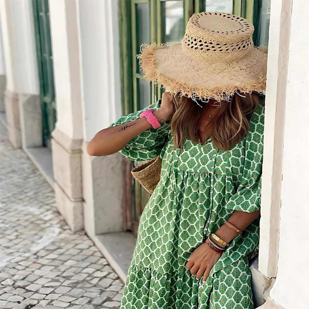 Effortless Floral Maxi Dress for Women with V Neck Bell Sleeve Tiered Flowing Bohemian Style