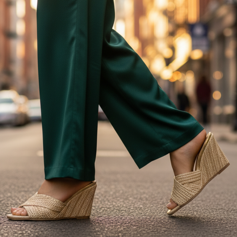 Effortless Woven Raffia Wedge Sandal for Women with Crisscross Open Toe Slip On Slide Style