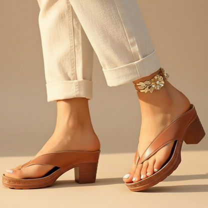 Stylish Faux Leather Platform Sandal for Women with Thong Strap Block Heel Wedge Style