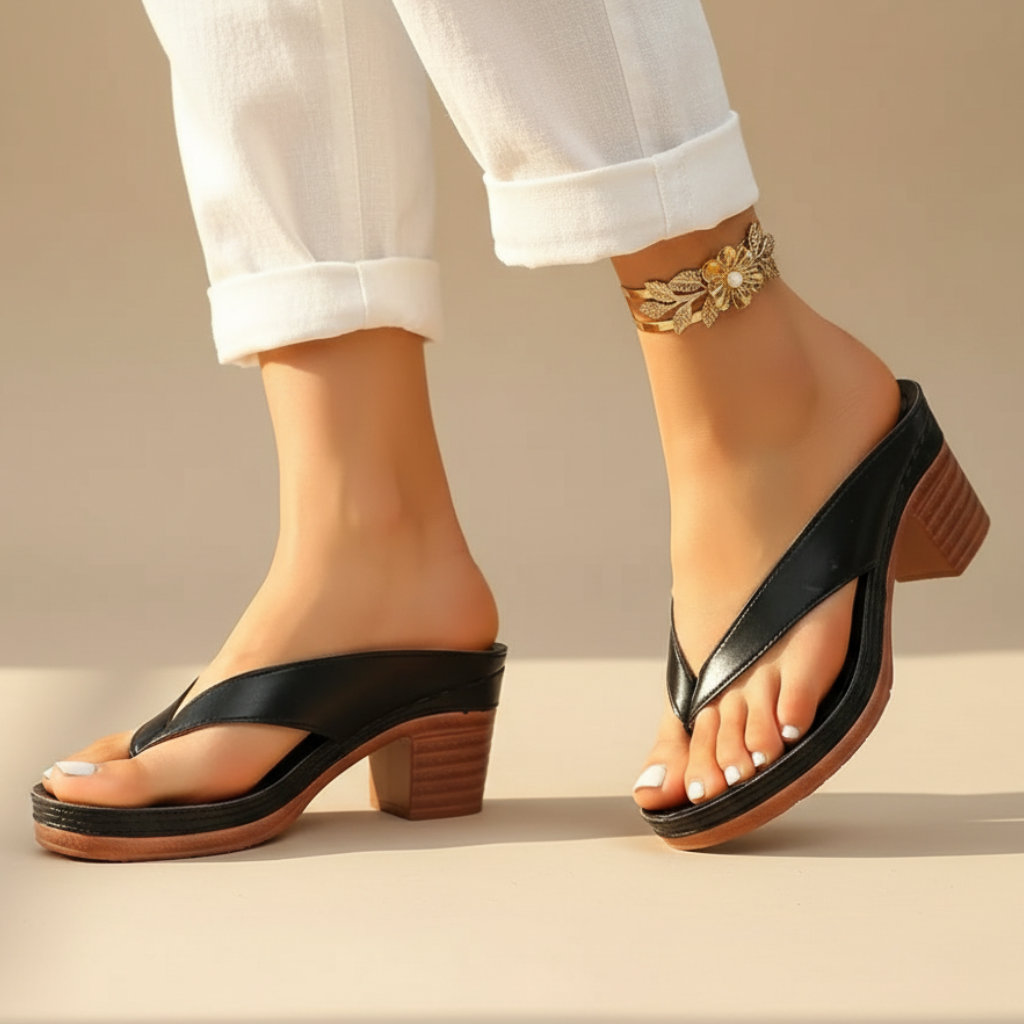 Stylish Faux Leather Platform Sandal for Women with Thong Strap Block Heel Wedge Style
