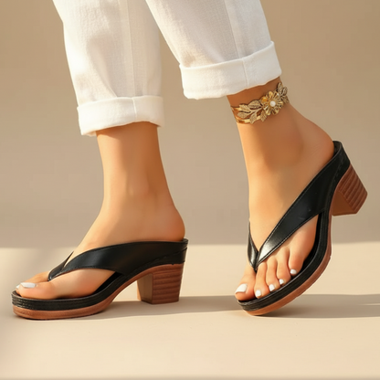 Stylish Faux Leather Platform Sandal for Women with Thong Strap Block Heel Wedge Style